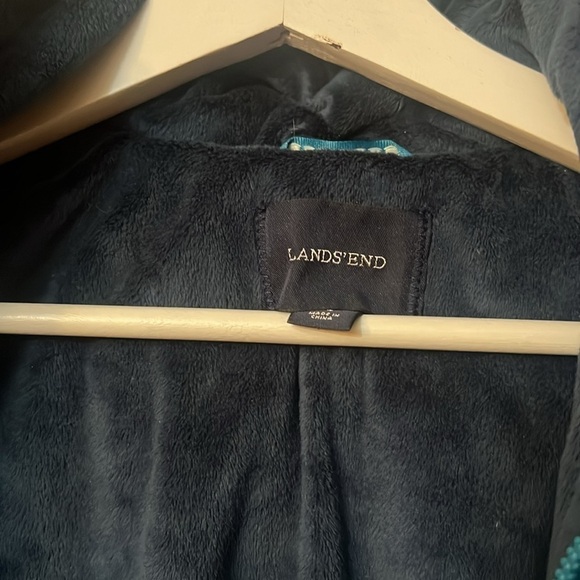 Lands End  XL Juniors cozy dark turquoise  jacket with hoddie inner soft fabric - Picture 13 of 15